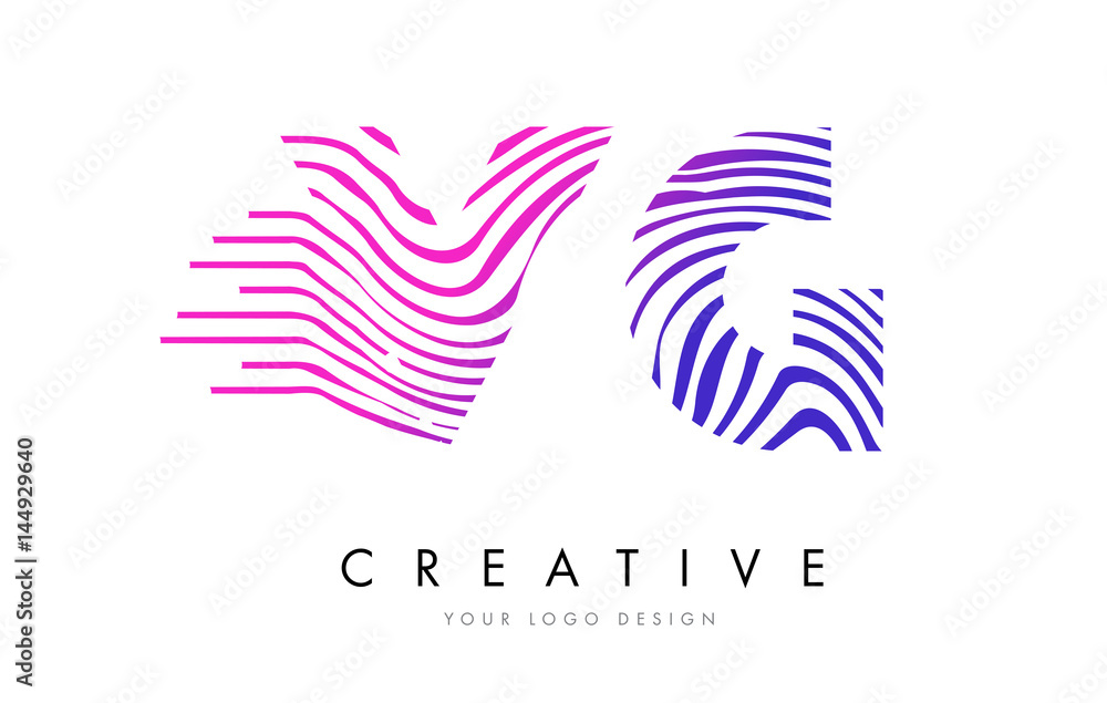 VG V G Zebra Lines Letter Logo Design with Magenta Colors VG V G Zebra Lines Letter Logo Design with Magenta Colors