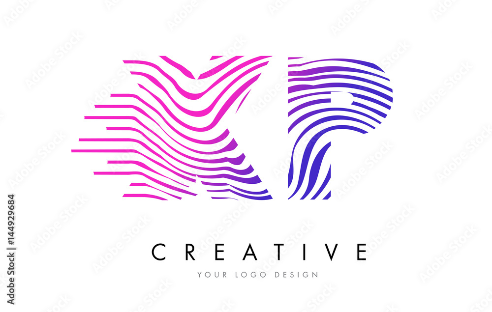 XP X P Zebra Lines Letter Logo Design with Magenta Colors
