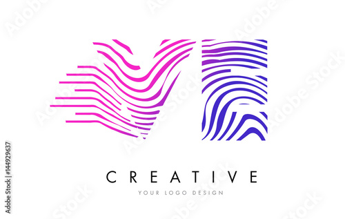 VE V E Zebra Lines Letter Logo Design with Magenta Colors