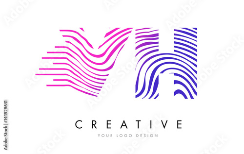 VH V H Zebra Lines Letter Logo Design with Magenta Colors
