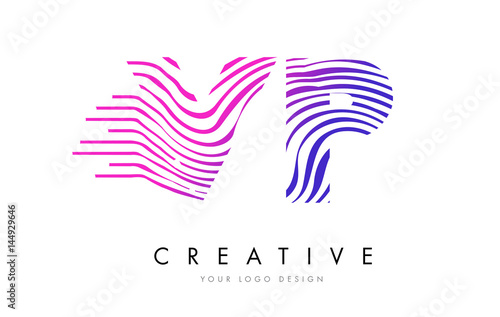 VP V P Zebra Lines Letter Logo Design with Magenta Colors