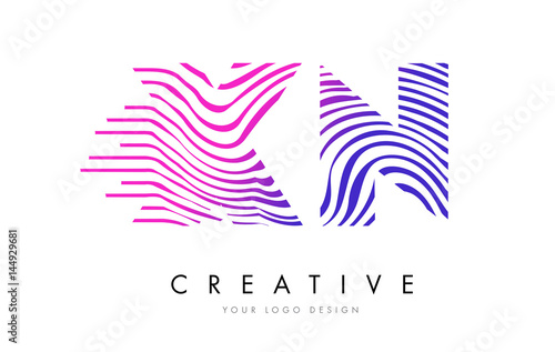 XN X N Zebra Lines Letter Logo Design with Magenta Colors