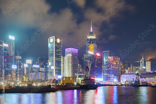 Victoria Harbor of Hong Kong City at night