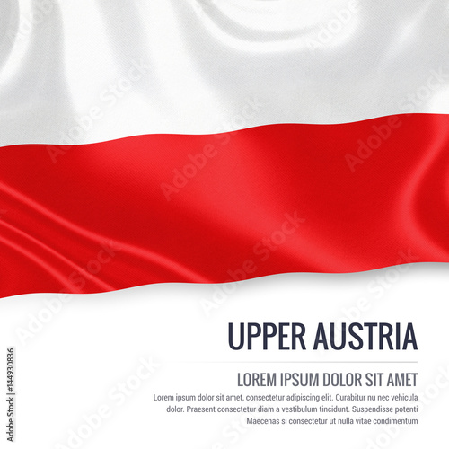 Flag of Austrian state Upper Austria waving on an isolated white background. State name and the text area for your message.