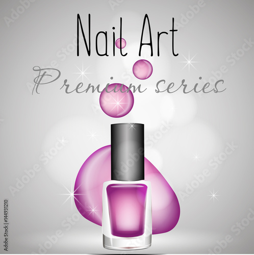 Beautiful colorful nail lacquer ads, glass bottle elements,vector realistic