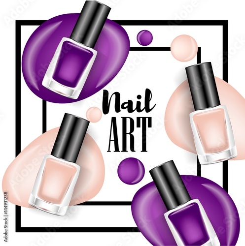 Beautiful colorful nail lacquer ads, glass bottle elements,vector realistic