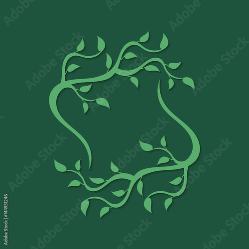 Abstract green deciduous frame with shadow. A frame from branches with leaves. Decorative deciduous element.