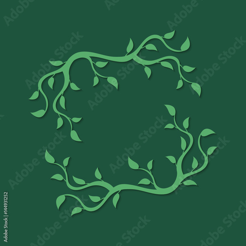 Abstract green deciduous frame with shadow. A frame from branches with leaves. Decorative deciduous element.