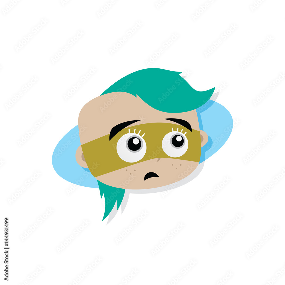 Adorable and amazing woman cartoon superhero head in classic expression