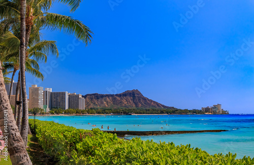 View onto Diamond Head in Waikiki Hawaii photo