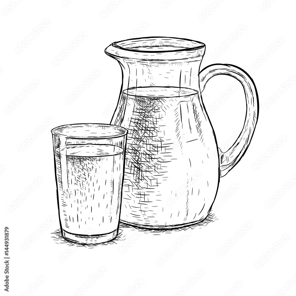 Hand drawn milk jug and glass of milk. Vector sketch Stock Vector | Adobe  Stock