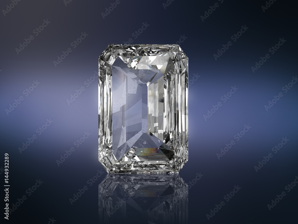 Emerald Shape Diamonds placed on blue background. 3d Emerald Shape Diamonds placed on blue background. 3d