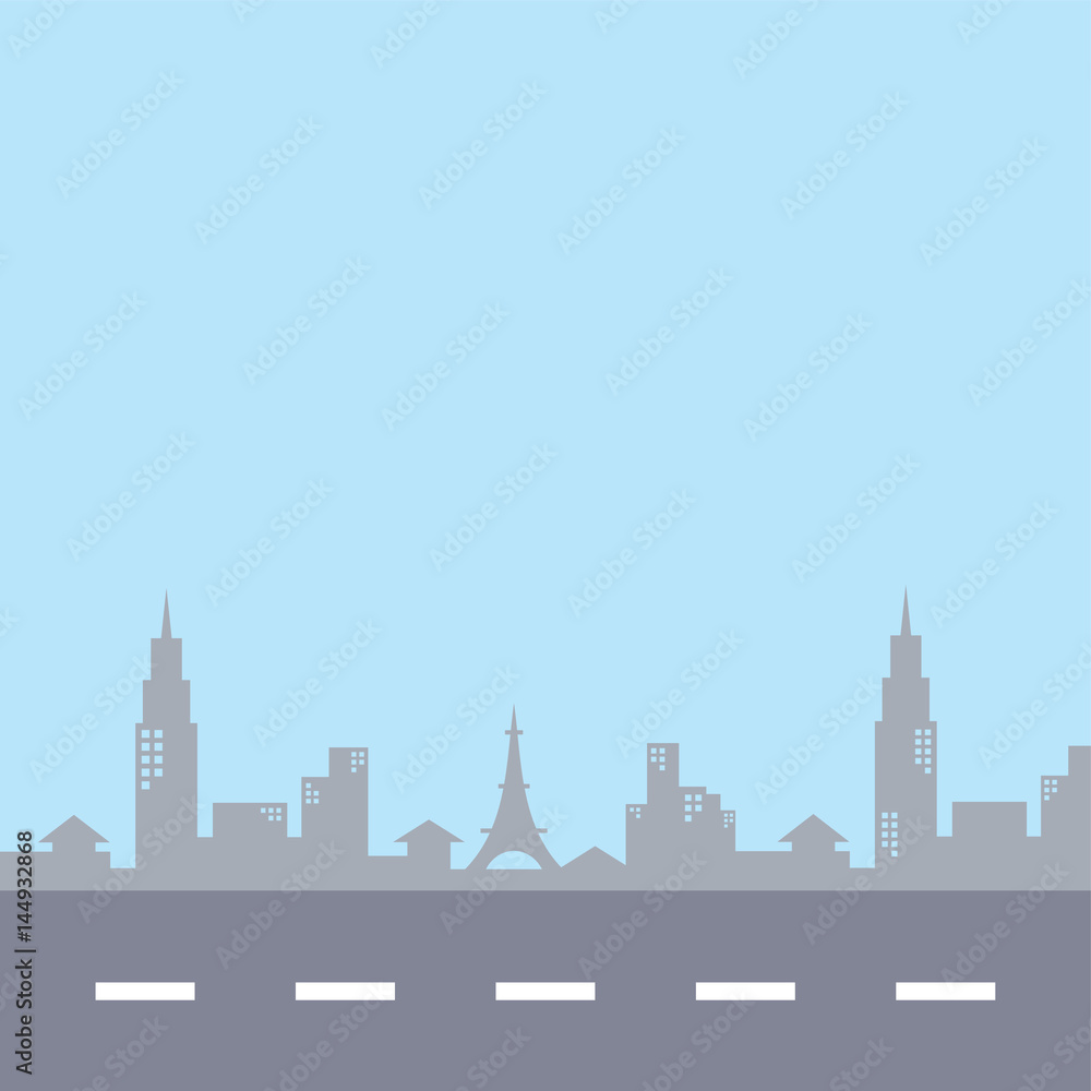 Naklejka premium cartoon building city view with street in color