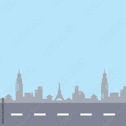 cartoon building city view with street in color