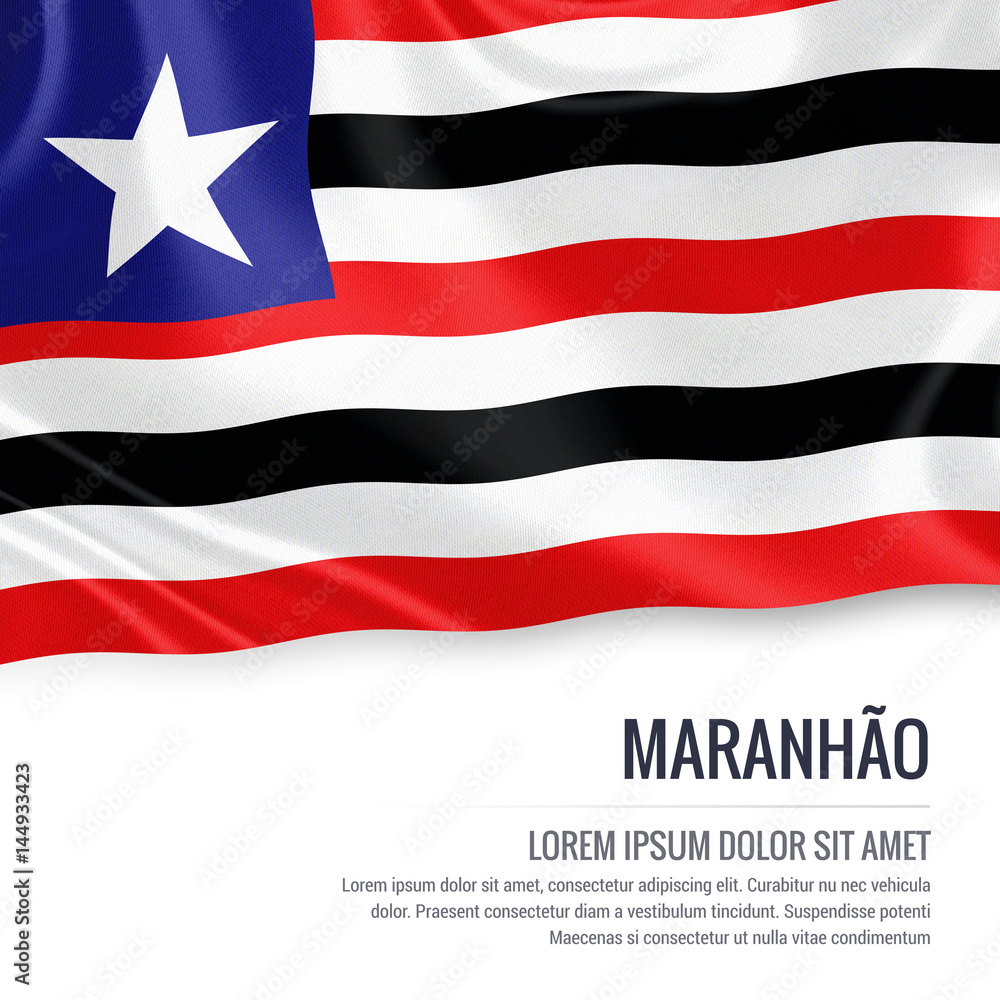 Flag of Brazilian state Maranhao waving on an isolated white background ...
