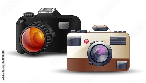 Digital photo camera on white background