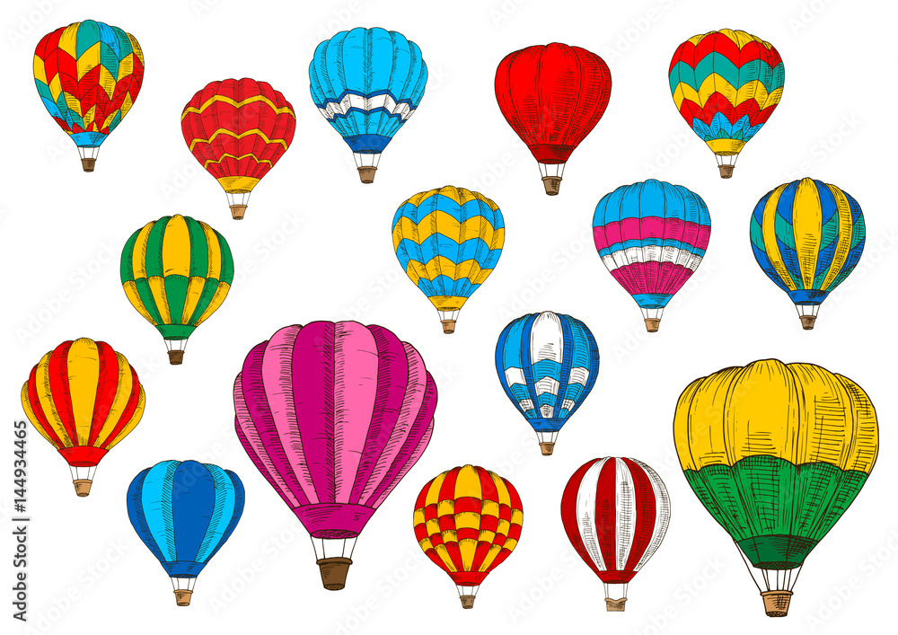 Fototapeta premium Vector icons sport sketch patterned air balloons