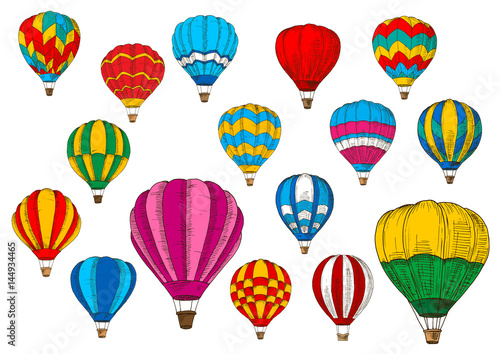 Vector icons sport sketch patterned air balloons