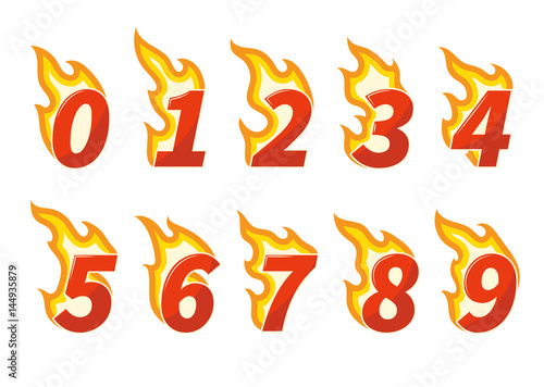 Collection of red burning fiery numbers vector illustration
