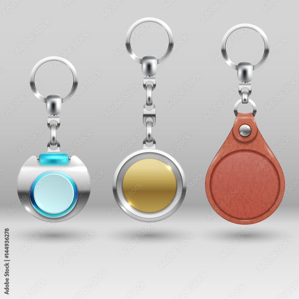 Realistic keychains. Vector car key holders set Realistic keychains. Vector car key holders set