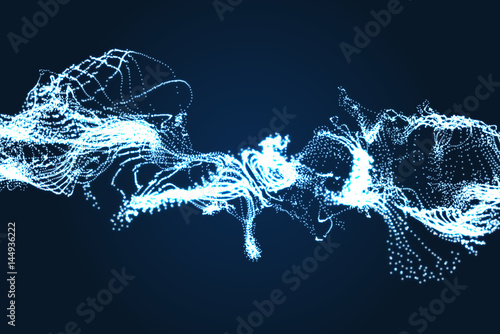 Fototapeta Naklejka Na Ścianę i Meble -  Array with Dynamic Particles. Wavy Background. Composition with Motion Effect. Abstract Vector illustration.