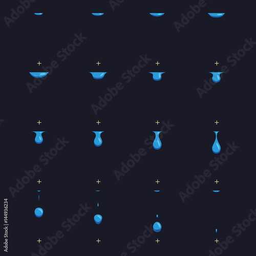 Falling water drops vector animation frames