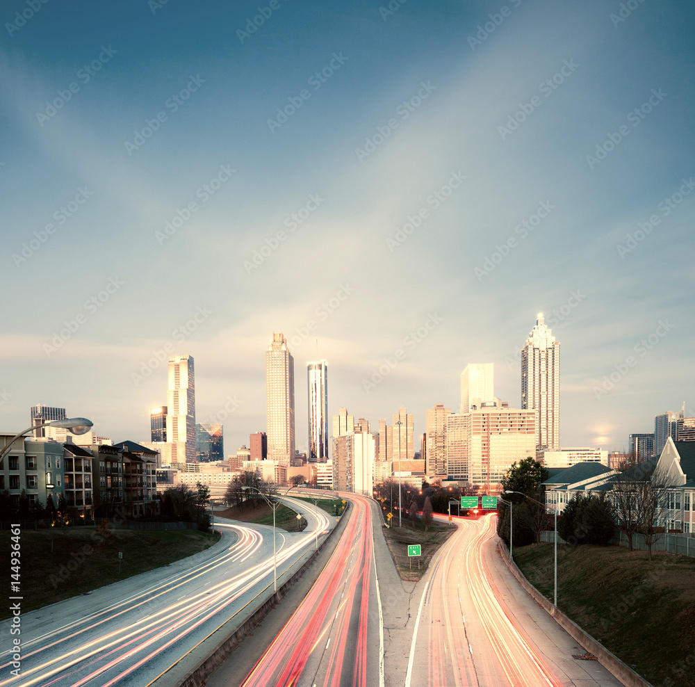 Vintage style photo of Atlanta skyline