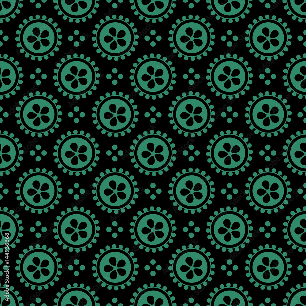 Antique seamless green background round flower Antique seamless green background round flower