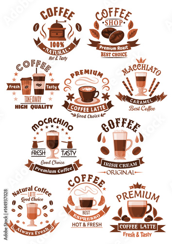 Vector icons coffee set for cafeteria or cafe