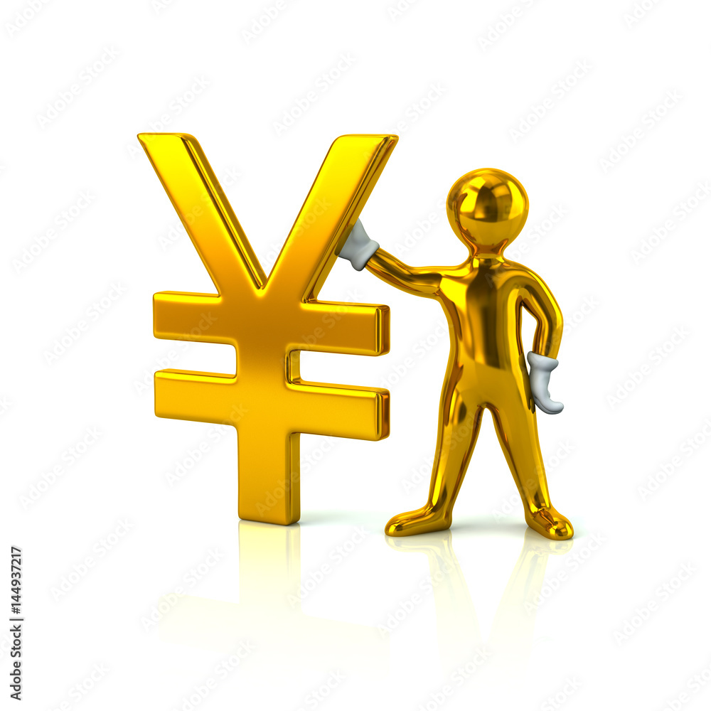 Golden man and Yen currency symbol Golden man and Yen currency symbol