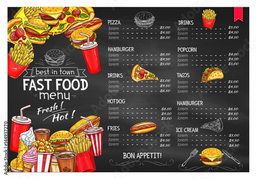 Vector price menu template for fast food meals