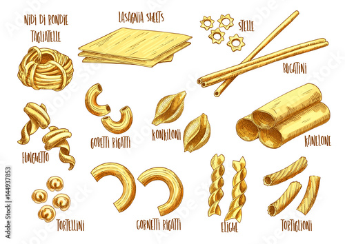 Vector sketch icons of Italian pasta variety
