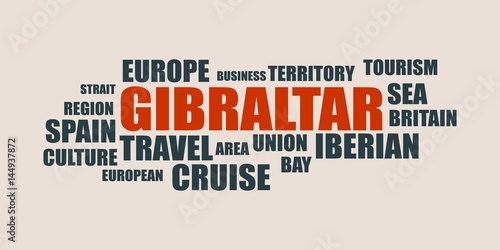 Gibraltar relative tags cloud. Vector brochure or web banner design template.
