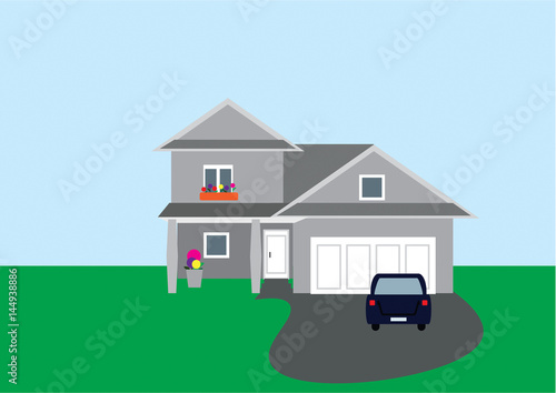 House with flowers flat vector with background