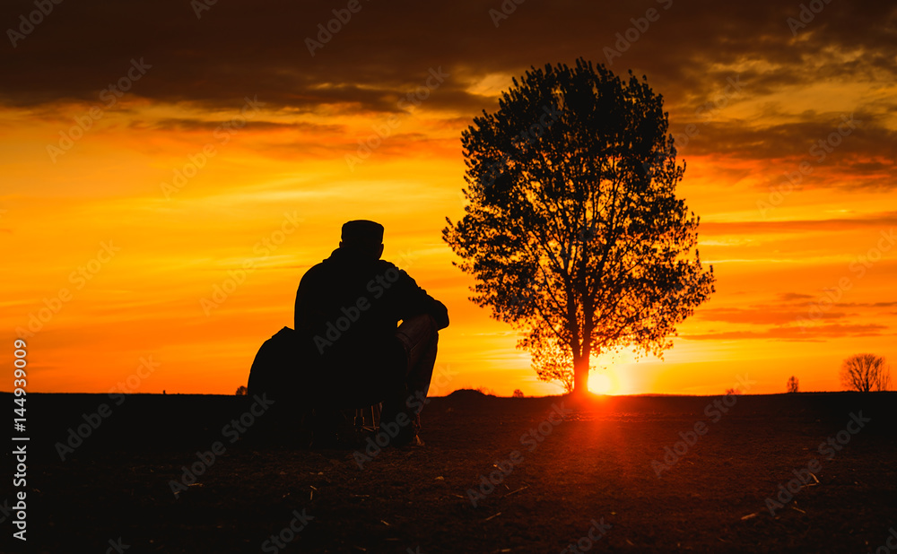 Man silhouette the sunset in nature Stock Photo | Adobe Stock