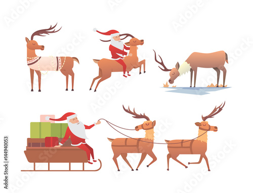 Christmas reindeer holiday mammal deer xmas celebration cute decoration winter art new year wildlife animal and santa man character vector illustration.