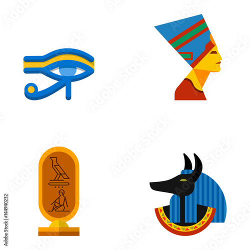 Set of vector flat design egypt travel icons culture ancient elements illustration.