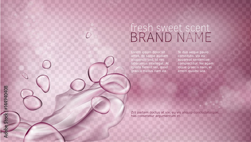 Vector 3D illustration pink poster with watery texture for advertising a moisturizing cosmetic product