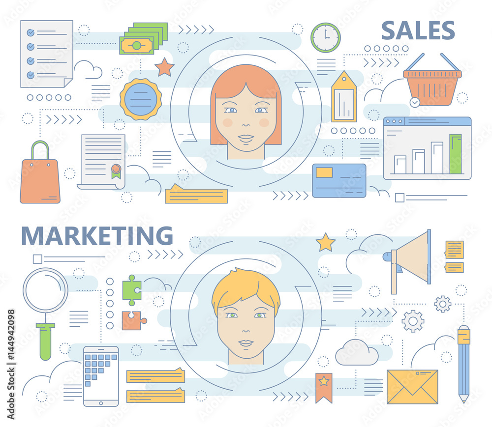 Vector set of thin line sales and marketing concept banners Vector set of thin line sales and marketing concept banners
