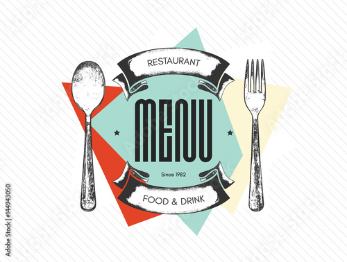 Restaurant menu design. Vector menu brochure template for cafe, coffee house, restaurant, bar. Food and drinks logotype symbol design. With a sketch pictures