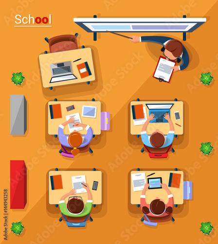 Vector top view school concept illustration in flat style.