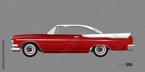 Red retro car on gray background. Vintage cabriolet in a realistic style. Vector illustration