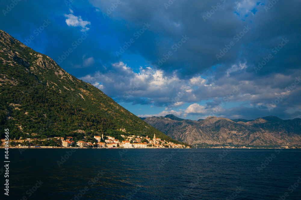 The old fishing town of Perast on the shore of Kotor Bay in Montenegro.