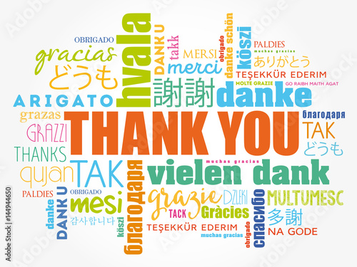 Thank You Word Cloud art background, all languages, multilingual for education or thanksgiving day