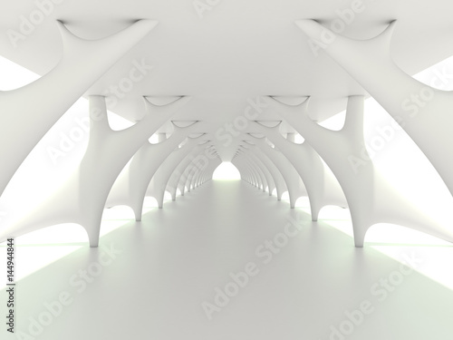 Bright white corridor or tunnel 3D render