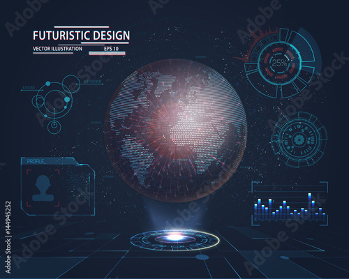 Futuristic Interface with planet hologram