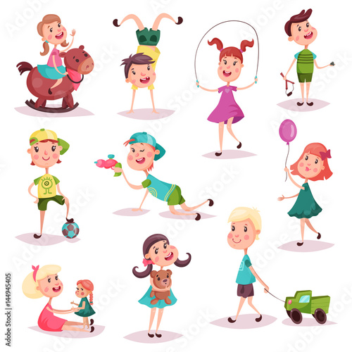 kids at playing with toys and soccer ball