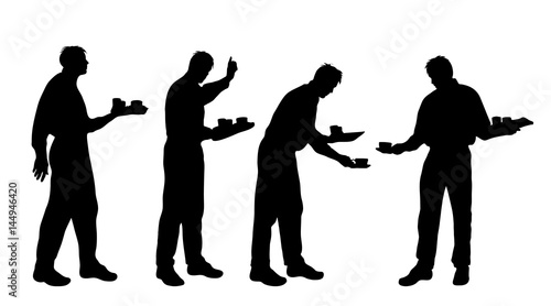 Vector silhouette of waiter on white background.
