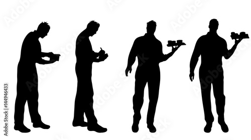 Vector silhouette of waiter on white background.