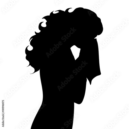 Vector silhouette of woman who has cold on white background.